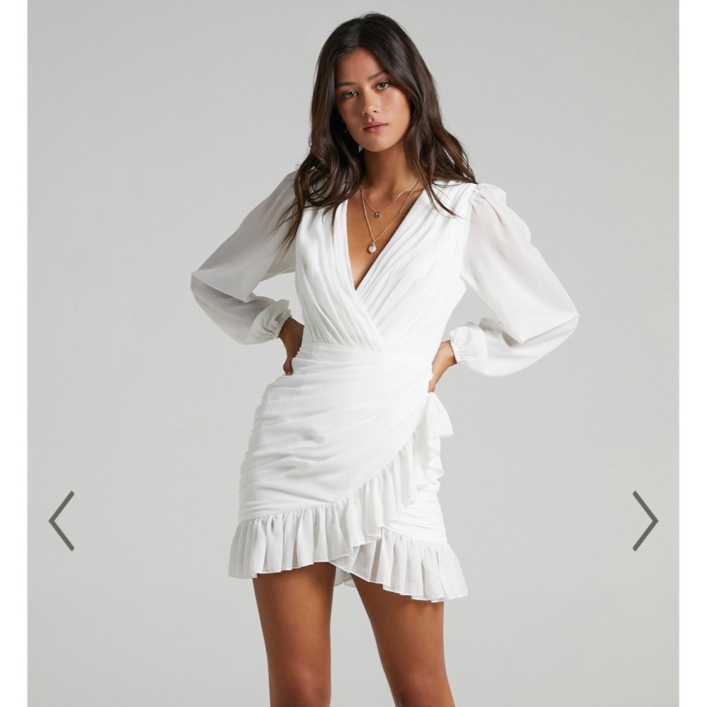 CAN I BE YOUR HONEY MINI DRESS - PLUNGE BALLOON SLEEVE DRESS IN WHITE